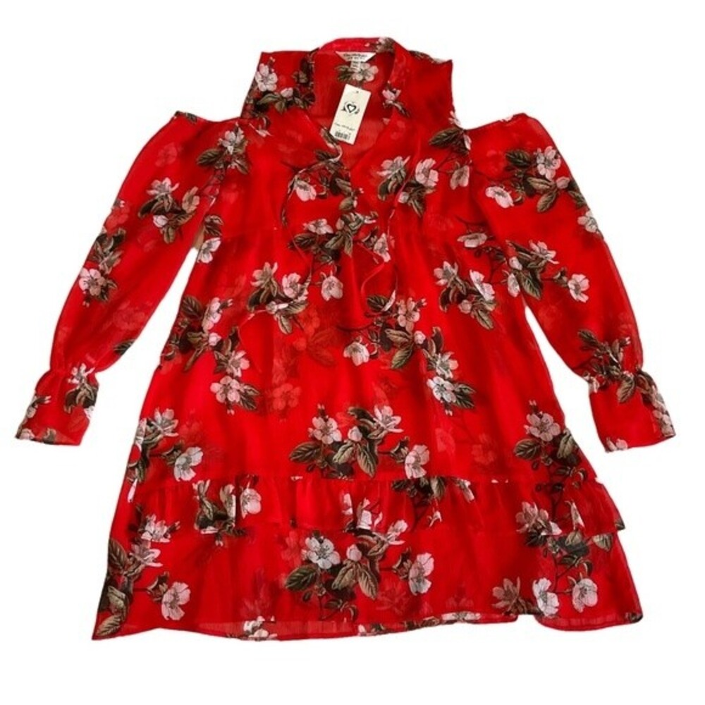 NWT Miss Selfridge Red Floral Cold Shoulder Mini Dress US 6